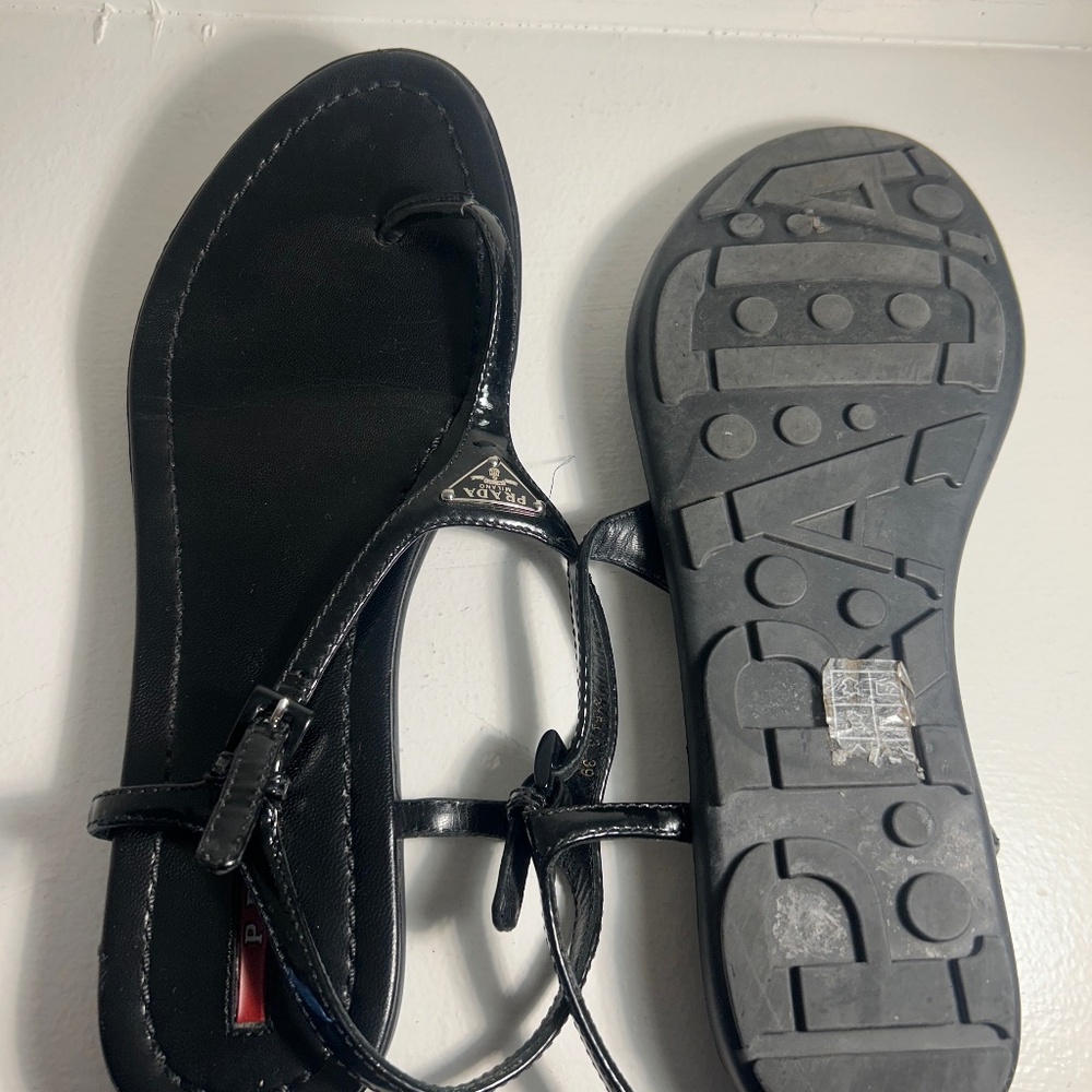 Prada Sport Y2K Leather Black Nylon Logo Thong Sandals Size 9 / 40